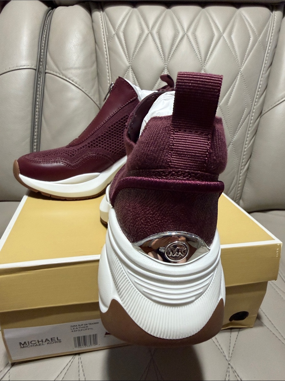 MICHAEL Michael Zuma Kors Burgundy Knit & Leather Zip Slip-On Sneakers - Picture 7 of 11